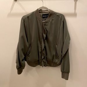 Women’s L - Army Green Bomber Jacket w/ Ruffles